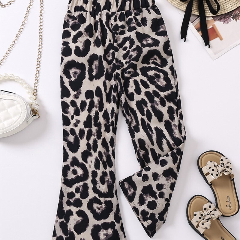 Moda fetiță pantaloni cu picior lat cu imprimeu leopard vară primăvară toamnă copil mic pantaloni evazați haine respirabile pentru bebeluși 4-7 ani