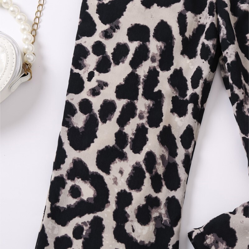 Moda fetiță pantaloni cu picior lat cu imprimeu leopard vară primăvară toamnă copil mic pantaloni evazați haine respirabile pentru bebeluși 4-7 ani