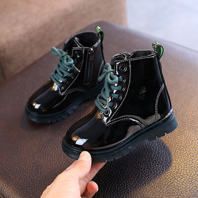 Poiste ja tüdrukute kevadsaapad Moodsad pehme põhjaga lakknahast laste mustad kingad, suurus 26-30