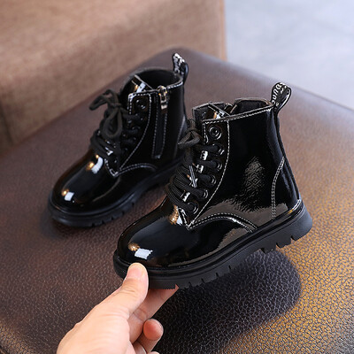 Poiste ja tüdrukute kevadsaapad Moodsad pehme põhjaga lakknahast laste mustad kingad, suurus 26-30