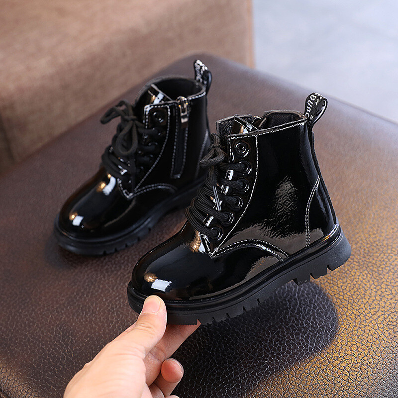 Poiste ja tüdrukute kevadsaapad Moodsad pehme põhjaga lakknahast laste mustad kingad, suurus 26-30