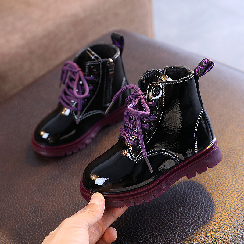 Poiste ja tüdrukute kevadsaapad Moodsad pehme põhjaga lakknahast laste mustad kingad, suurus 26-30