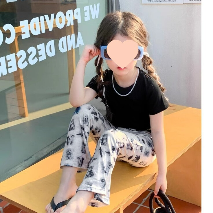 Tüdrukute püksid Vesimärgiga multifilm mikro laieneva põhjaga püksid, uued lasteriided 2024. aasta kevadsuveks