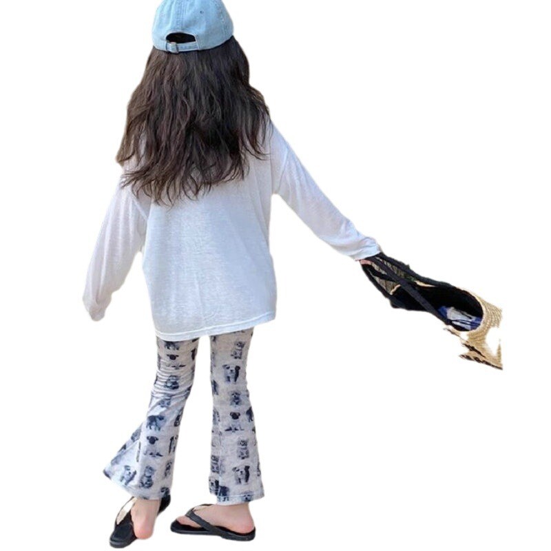 Tüdrukute püksid Vesimärgiga multifilm mikro laieneva põhjaga püksid, uued lasteriided 2024. aasta kevadsuveks