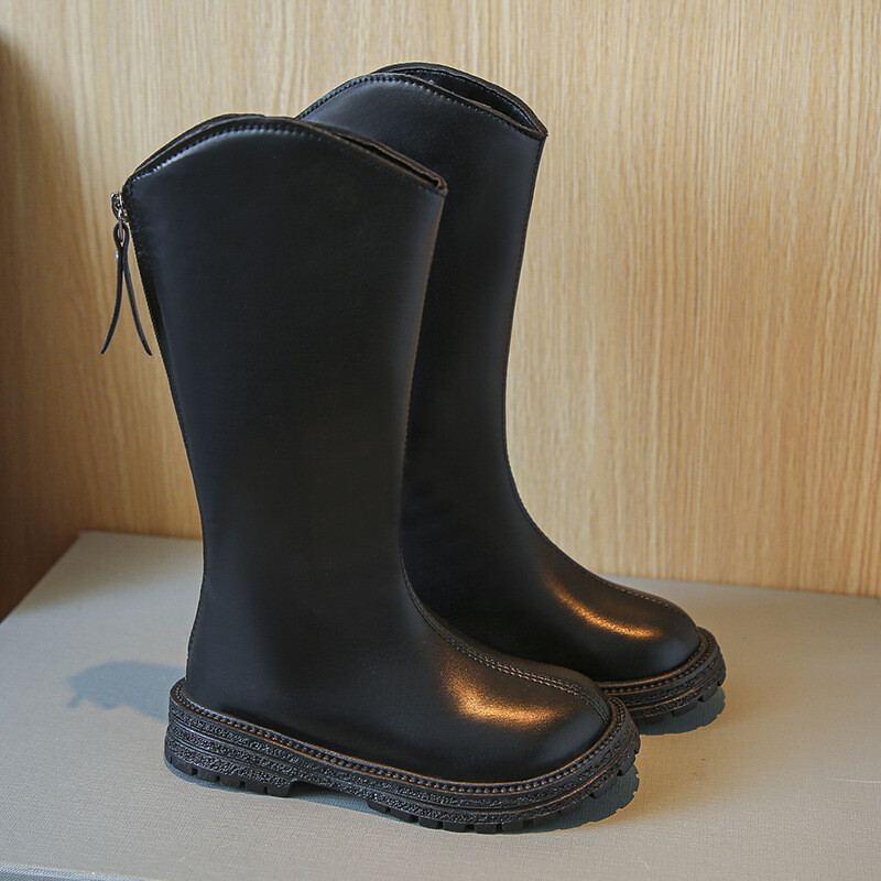 Duge čizme za djevojčice 2024. Jesen Zima Nove dječje čizme s visokim rukavima Britanski stil Dječja moda Jednostavne jednobojne PU ležerne čizme