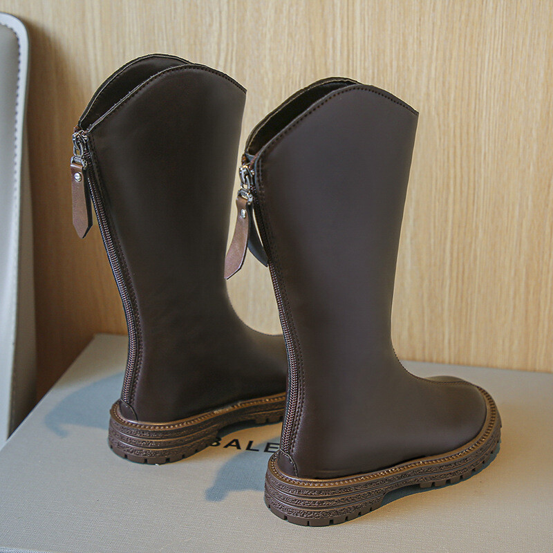 Duge čizme za djevojčice 2024. Jesen Zima Nove dječje čizme s visokim rukavima Britanski stil Dječja moda Jednostavne jednobojne PU ležerne čizme