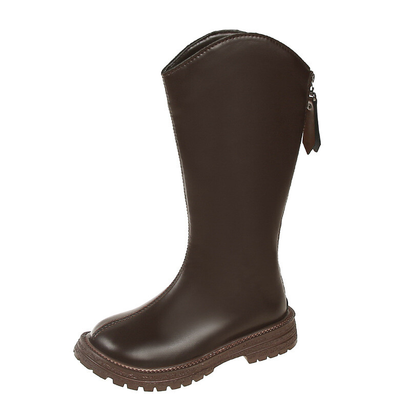 Duge čizme za djevojčice 2024. Jesen Zima Nove dječje čizme s visokim rukavima Britanski stil Dječja moda Jednostavne jednobojne PU ležerne čizme