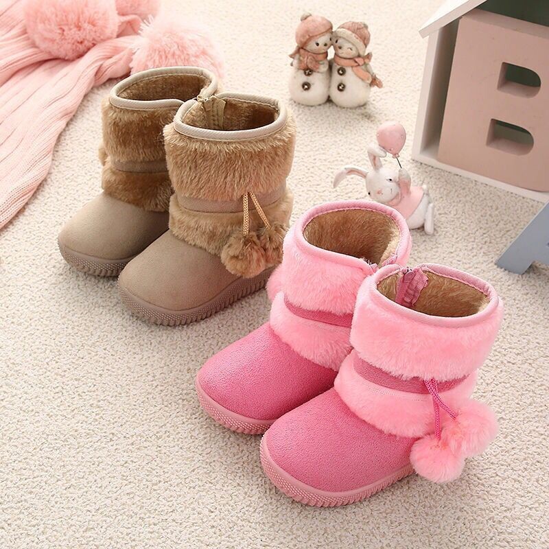 Botas De Mujer 2021 Ботуши за сняг за момичета Детски ботуши до глезена Сладка сладка пухкава козина Топли дебели памучни детски зимни модни ботуши