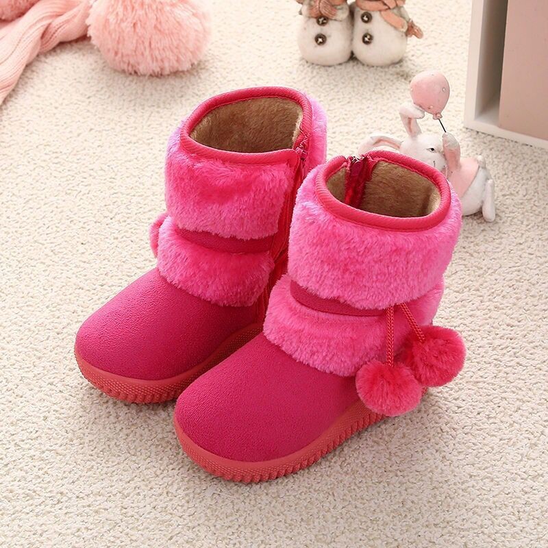 Botas De Mujer 2021 Ботуши за сняг за момичета Детски ботуши до глезена Сладка сладка пухкава козина Топли дебели памучни детски зимни модни ботуши