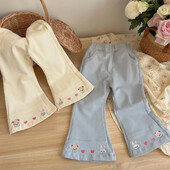 Παντελόνι για κορίτσια 1-6 ετών Κέντημα κινουμένων σχεδίων με φουσκωτό παντελόνι 2024 Νέο κορεατικό στυλ παιδικά ρούχα Παιδικά ανοιξιάτικα καθημερινά παντελόνια