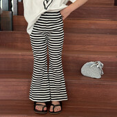 Îmbrăcăminte pentru copii Pantaloni pentru copii 2024 Noua modă de vară în stil coreean Toate se potrivesc Pantaloni evazați cu elastic înalt, negru, alb