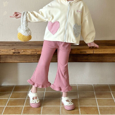 Панталони за момичета 2024 г. Есенни нови детски дрехи Корейски стил Бебешко момиче Сладко дъно Клеш панталони Ежедневни прости и ежедневни