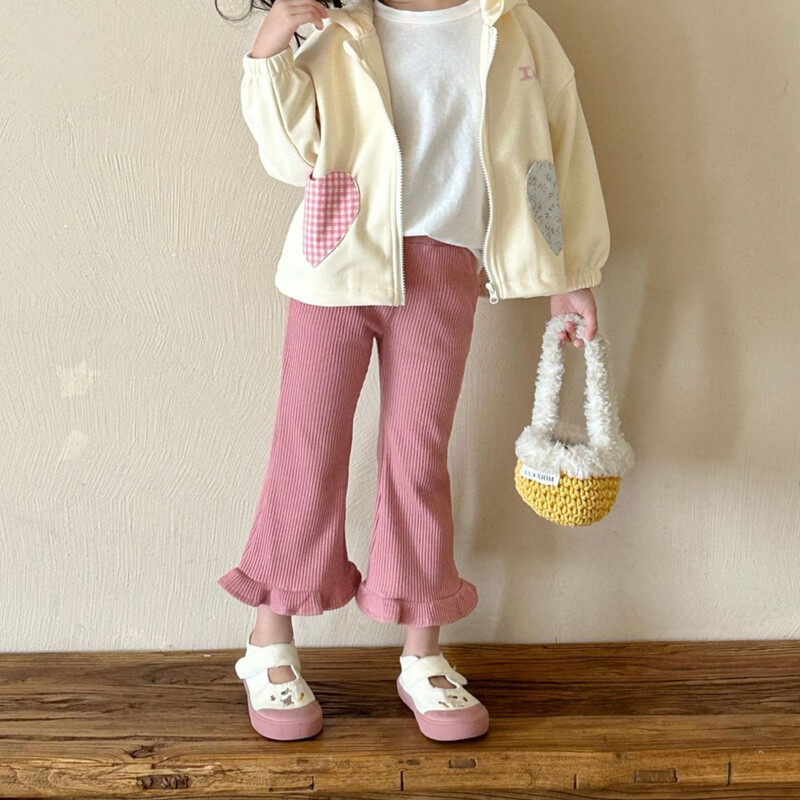 Панталони за момичета 2024 г. Есенни нови детски дрехи Корейски стил Бебешко момиче Сладко дъно Клеш панталони Ежедневни прости и ежедневни