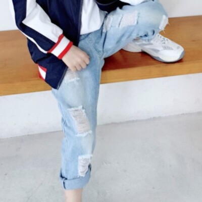 Proljeće jesen 2024. Dječje dječačke traper hlače s elastičnim strukom, naljepnica s pismom, hlače za dječake, vanjske hlače s medvjedom iz crtića, dječje dječačke hlače