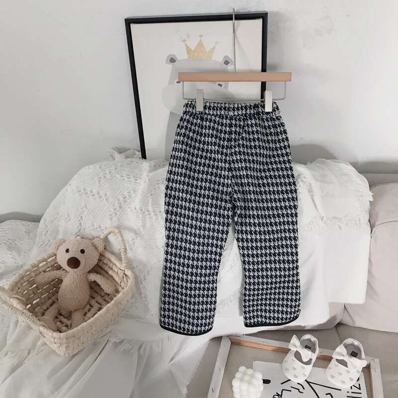 Raširene hlače za djevojčice za djecu od 1 do 6 godina 2024, proljeće, jesen, dječje rešetkaste hlače, pamučne hlače s mašnom, ležerna odjeća