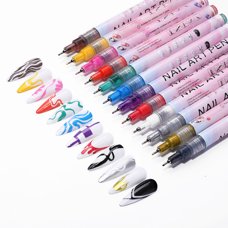 0,5 mm pixuri nail art marker acrilic 12 culori vârf extra fin cerneală lichidă vopsea graffiti sticlă ceramică pânză țesătură nail art desen