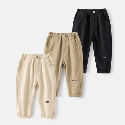 Toamnă ocazional copii pantaloni de jogger pentru băiat Autocolant din bumbac Pantaloni de sport uni pentru băiat cu talie elastică Pantaloni versatili pentru sugari