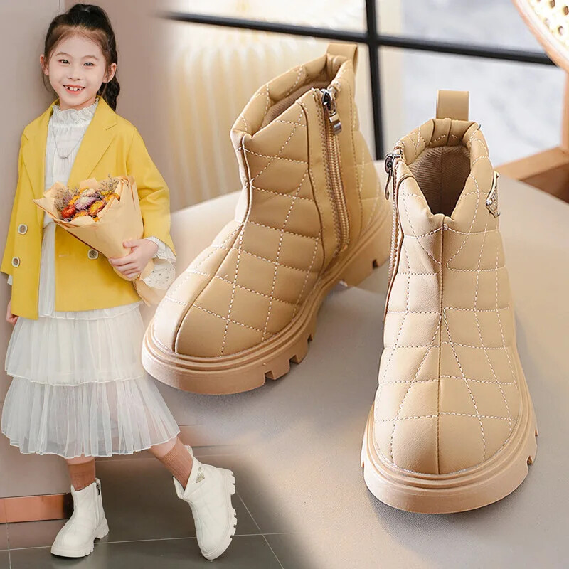 Tüdrukute saapad Mood Printsessi saapad Lumesaabas Väike tüdruk Nahast lühikesed saapad Laste kingad Tüdrukute talvejalatsid tüdrukule Zapatos Niña