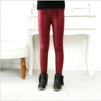 Primăvară/Toamnă Noua Copii Fată Casual Leggings Solid Wild Pantaloni Faux din piele Pu Pantaloni slăbiți la modă Pentru 3-12Y Îmbrăcăminte pentru copii