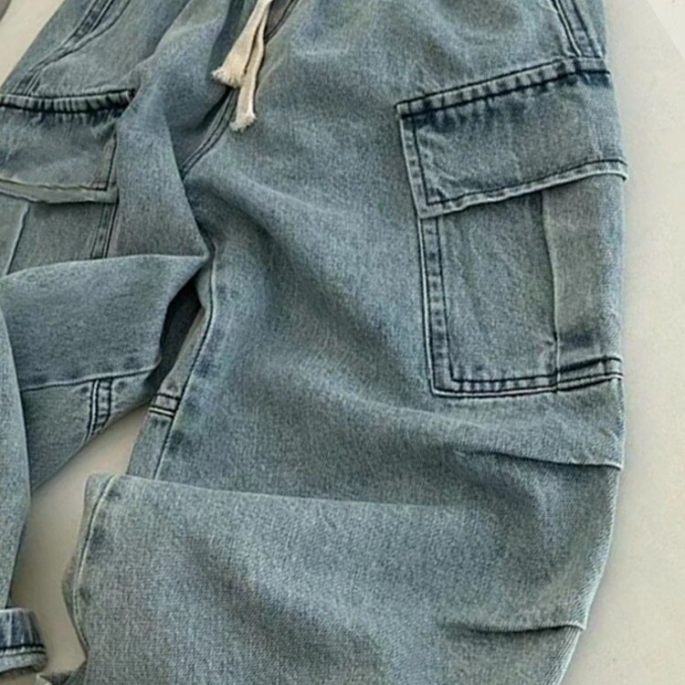 Kevad Sügis Lapsed Poiss Teksapüksid Puuvillane Pingutuspael Küljetasku Beebipoistele Laia säärega püksid Tugev elastne vöökoht Laste Poiste Teksad