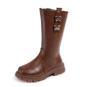 Copii Fete Moda Cizme înalte Noi de iarnă Cizme anti-alunecare pentru copii Impermeabil Fermoar cald Bowknot Printesa Cizme din piele Pantofi