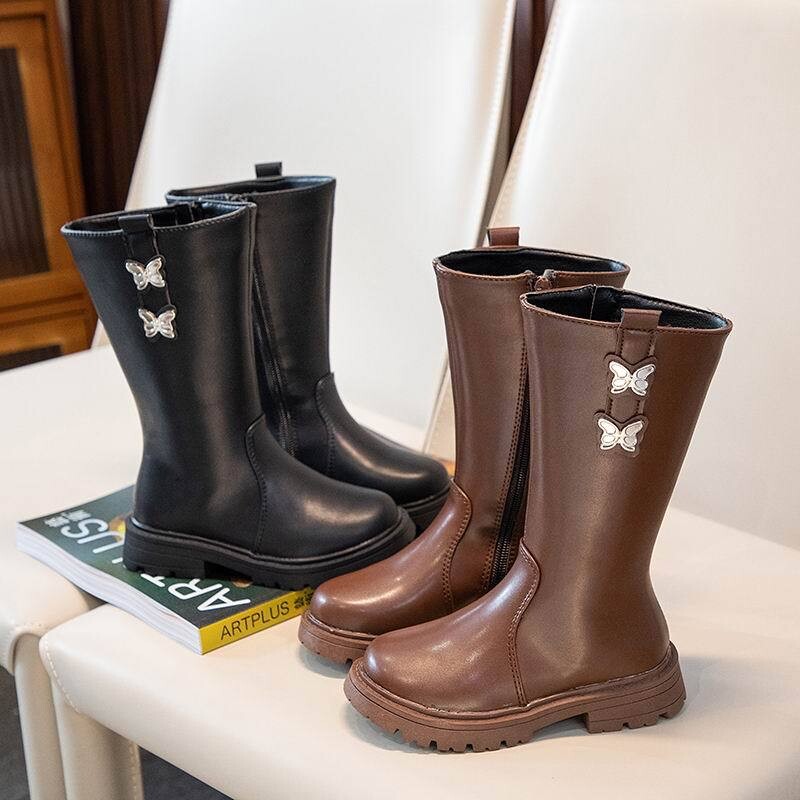 Copii Fete Moda Cizme înalte Noi de iarnă Cizme anti-alunecare pentru copii Impermeabil Fermoar cald Bowknot Printesa Cizme din piele Pantofi