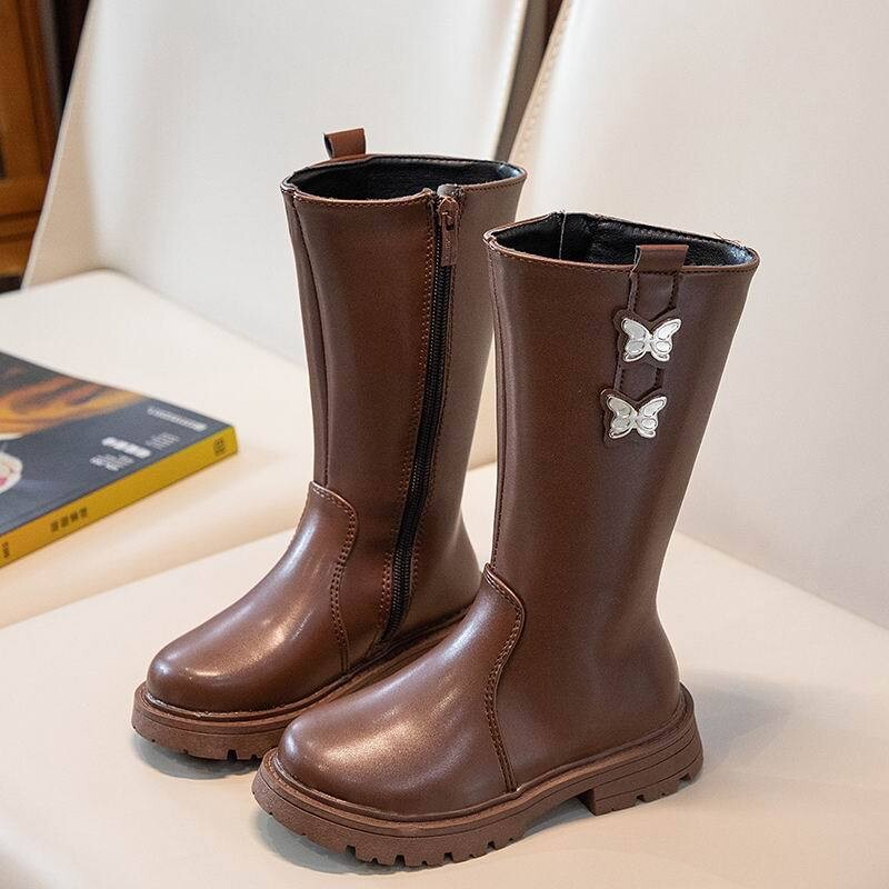 Copii Fete Moda Cizme înalte Noi de iarnă Cizme anti-alunecare pentru copii Impermeabil Fermoar cald Bowknot Printesa Cizme din piele Pantofi