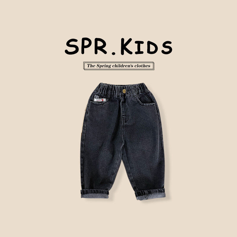 2024. aasta Korea kevad, lapsed poiste teksapüksid, puuvillased kleebised