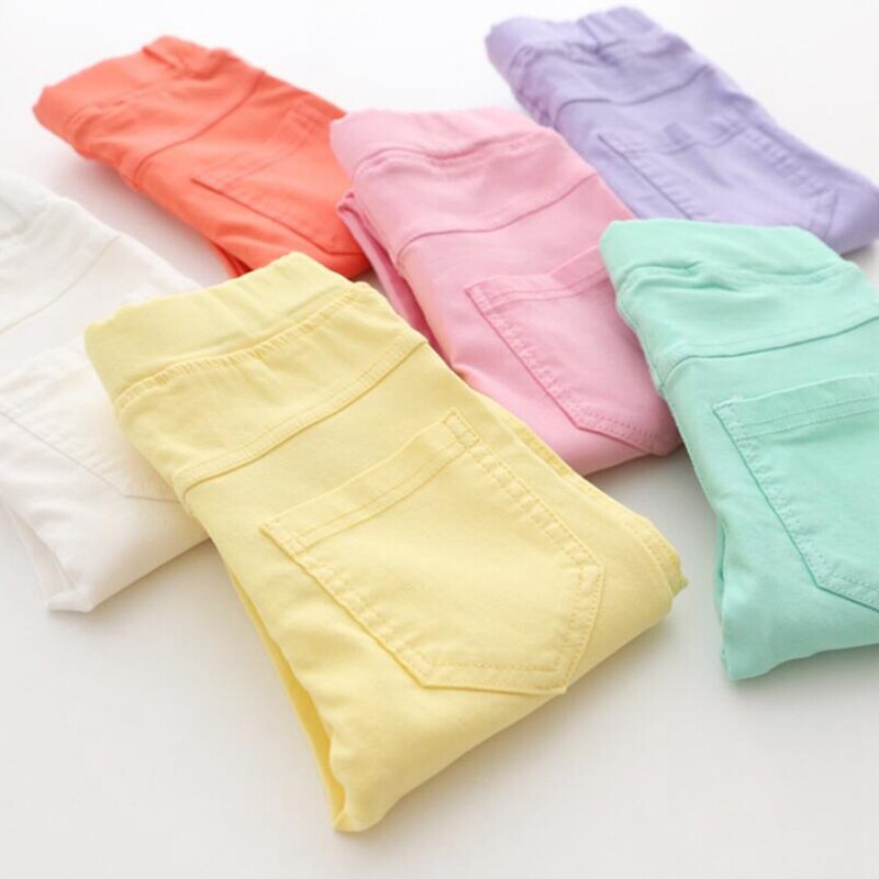 Uued Tüdrukute kommid ühevärvilised tüdrukute retuusid Jeggings püksid lastele teksatasku retuusid