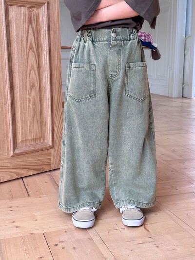 Sügis beebipoiste Teksad Retro Korea esitaskud Lastele Poistele Püksid Lahtine elastne vöökoht Väikeste poiste teksariidest laiad püksid