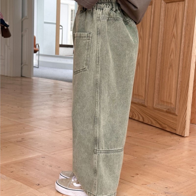 Sügis beebipoiste Teksad Retro Korea esitaskud Lastele Poistele Püksid Lahtine elastne vöökoht Väikeste poiste teksariidest laiad püksid