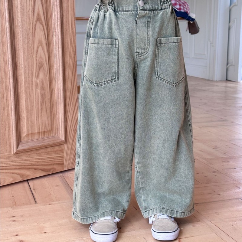 Sügis beebipoiste Teksad Retro Korea esitaskud Lastele Poistele Püksid Lahtine elastne vöökoht Väikeste poiste teksariidest laiad püksid