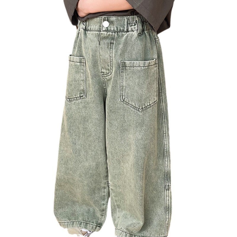 Sügis beebipoiste Teksad Retro Korea esitaskud Lastele Poistele Püksid Lahtine elastne vöökoht Väikeste poiste teksariidest laiad püksid