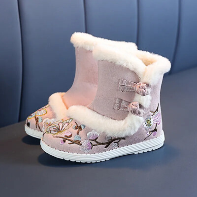 Κορίτσια Hanfu Shoes Boutique Κέντημα Μποτάκια Αστραγάλου Λούτρινα χειμερινά παπούτσια Princess Baby Παιδικά Πρωτοχρονιάτικα Vintage Παπούτσια Zapatos Nina