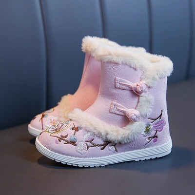 Κορίτσια Hanfu Shoes Boutique Κέντημα Μποτάκια Αστραγάλου Λούτρινα χειμερινά παπούτσια Princess Baby Παιδικά Πρωτοχρονιάτικα Vintage Παπούτσια Zapatos Nina