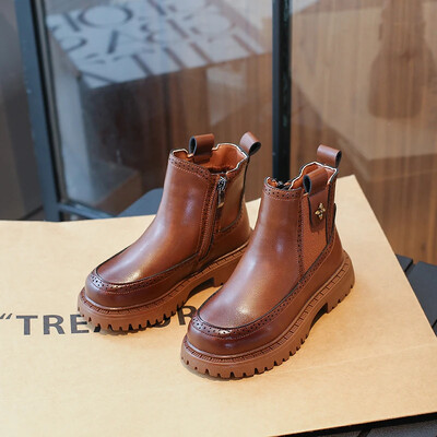 Moda Copii Marea Britanie Cizme Fete Maro Platformă Anti-alunecare Copii Versatile Moale Printesa Cizme scurte pentru Catwalk Retro