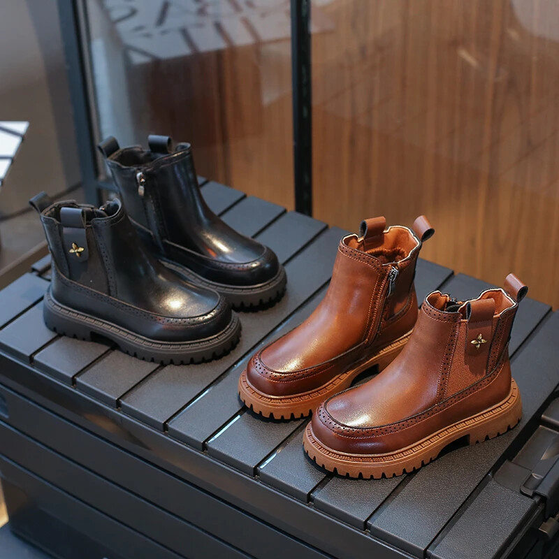 Moda Copii Marea Britanie Cizme Fete Maro Platformă Anti-alunecare Copii Versatile Moale Printesa Cizme scurte pentru Catwalk Retro