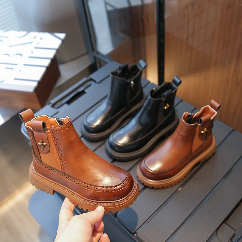 Moda Copii Marea Britanie Cizme Fete Maro Platformă Anti-alunecare Copii Versatile Moale Printesa Cizme scurte pentru Catwalk Retro