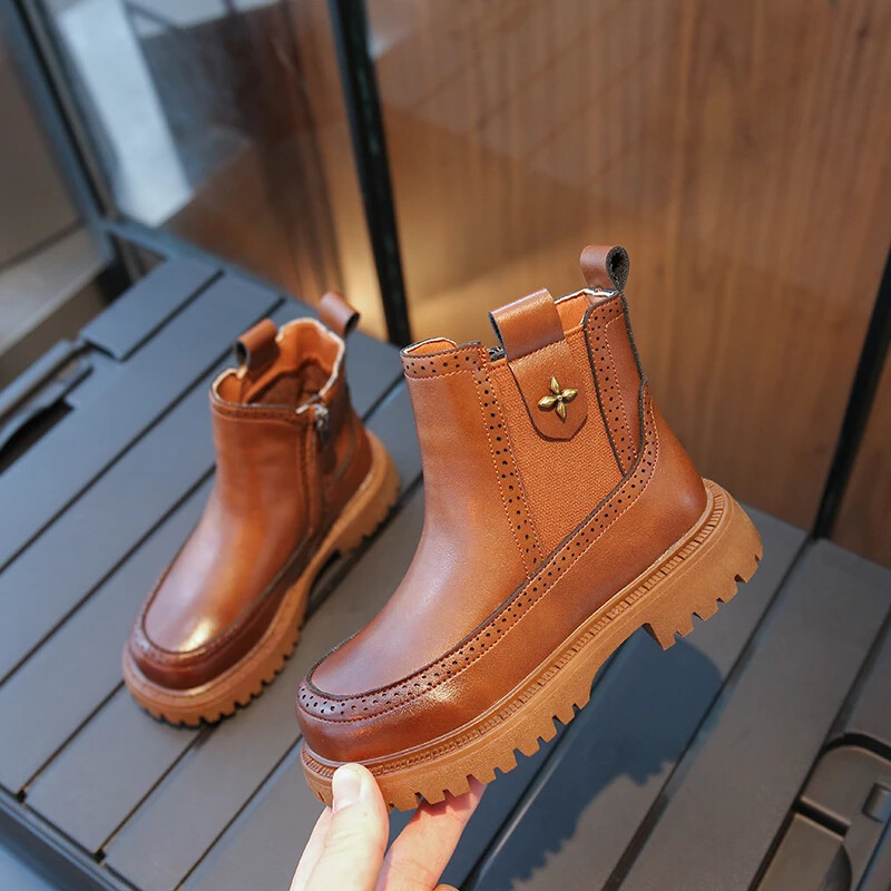 Moda Copii Marea Britanie Cizme Fete Maro Platformă Anti-alunecare Copii Versatile Moale Printesa Cizme scurte pentru Catwalk Retro