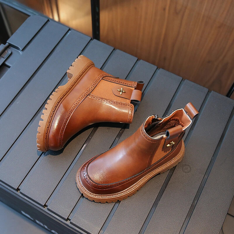 Moda Copii Marea Britanie Cizme Fete Maro Platformă Anti-alunecare Copii Versatile Moale Printesa Cizme scurte pentru Catwalk Retro