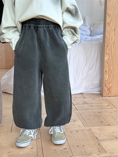 Ins Jesenske hlače za mlade dječake, pletene široke pletene hlače za dječake, trenirke za dječake, 2024. Ležerne vintage hlače za trčanje za malu djecu