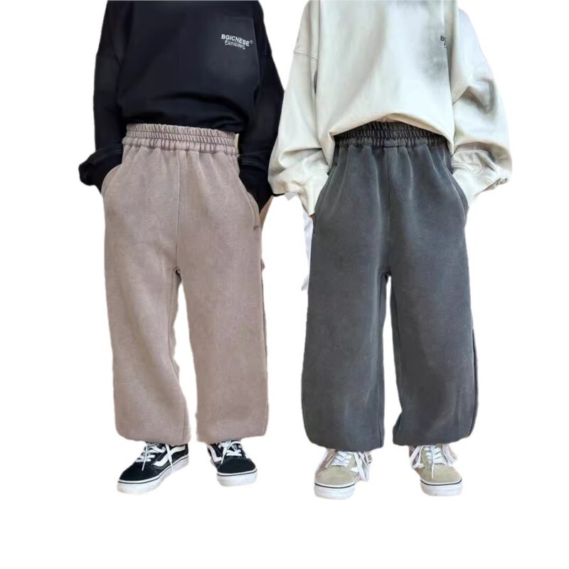 Ins Jesenske hlače za mlade dječake, pletene široke pletene hlače za dječake, trenirke za dječake, 2024. Ležerne vintage hlače za trčanje za malu djecu