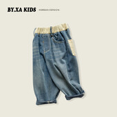 Pantaloni din denim de primăvară coreeni pentru băieți, din bumbac, cu îmbinare, pantaloni de epocă pentru bebeluși, ocazional, versatili, pantaloni drepti pentru băieți.