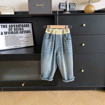 Pantaloni din denim de primăvară coreeni pentru băieți, din bumbac, cu îmbinare, pantaloni de epocă pentru bebeluși, ocazional, versatili, pantaloni drepti pentru băieți.
