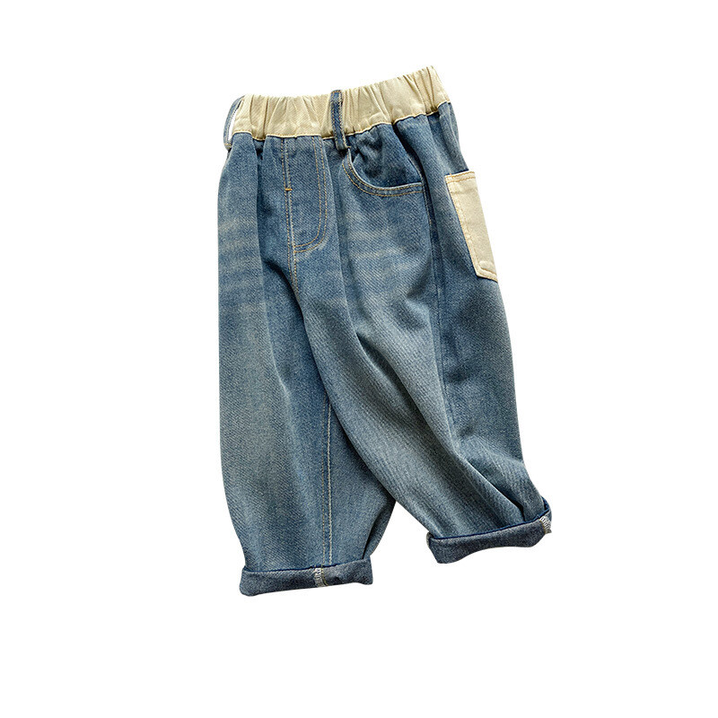Pantaloni din denim de primăvară coreeni pentru băieți, din bumbac, cu îmbinare, pantaloni de epocă pentru bebeluși, ocazional, versatili, pantaloni drepti pentru băieți.