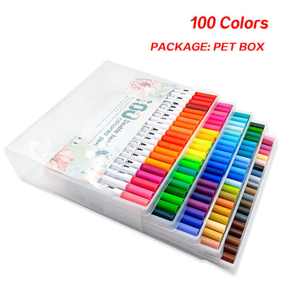 Stilo cu perie moale cu vârf dublu Marcatori de artă, pixuri lavabile, solubile în apă, pentru desen, articole de pictură