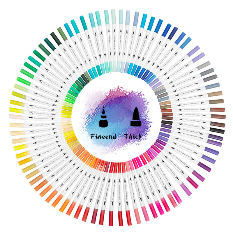 Stilo cu perie moale cu vârf dublu Marcatori de artă, pixuri lavabile, solubile în apă, pentru desen, articole de pictură