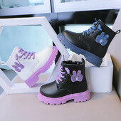 Sügisesed Laste poolsaapad Mood Printsess Nahast saapad Lillad Libisemisvastased Pehme põhjaga Tüdrukute Kingad Mitmekülgsed Laste lühikesed Saapad