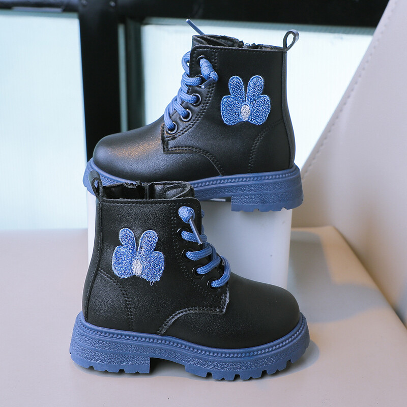 Sügisesed Laste poolsaapad Mood Printsess Nahast saapad Lillad Libisemisvastased Pehme põhjaga Tüdrukute Kingad Mitmekülgsed Laste lühikesed Saapad