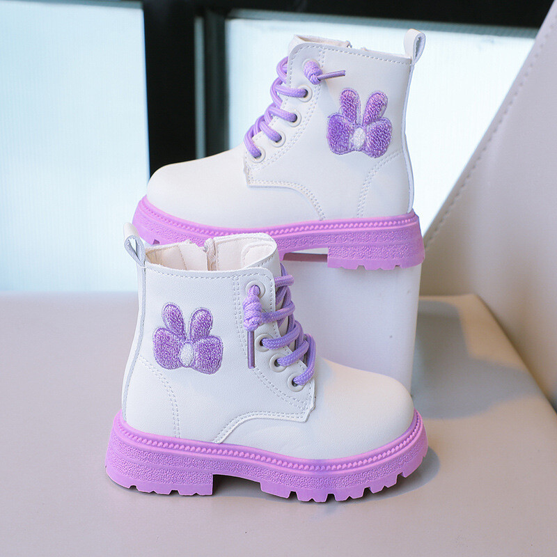 Sügisesed Laste poolsaapad Mood Printsess Nahast saapad Lillad Libisemisvastased Pehme põhjaga Tüdrukute Kingad Mitmekülgsed Laste lühikesed Saapad